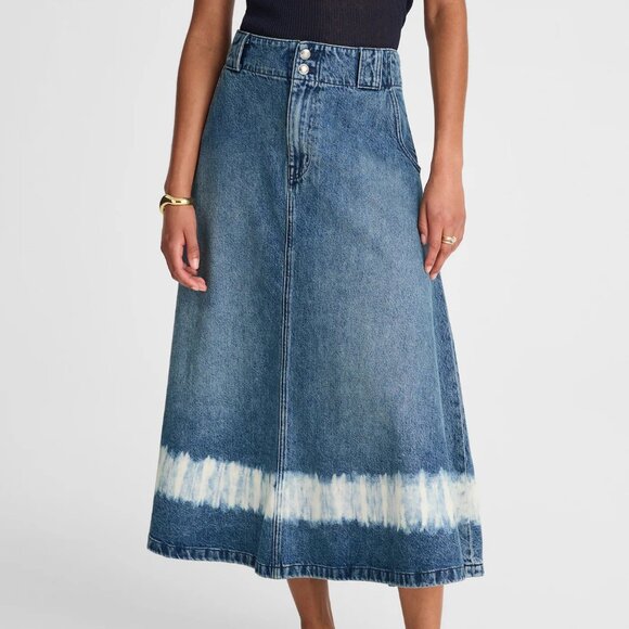 NWT Madewell Shibori Denim A-Line Midi Skirt Size 29 - Picture 2 of 5
